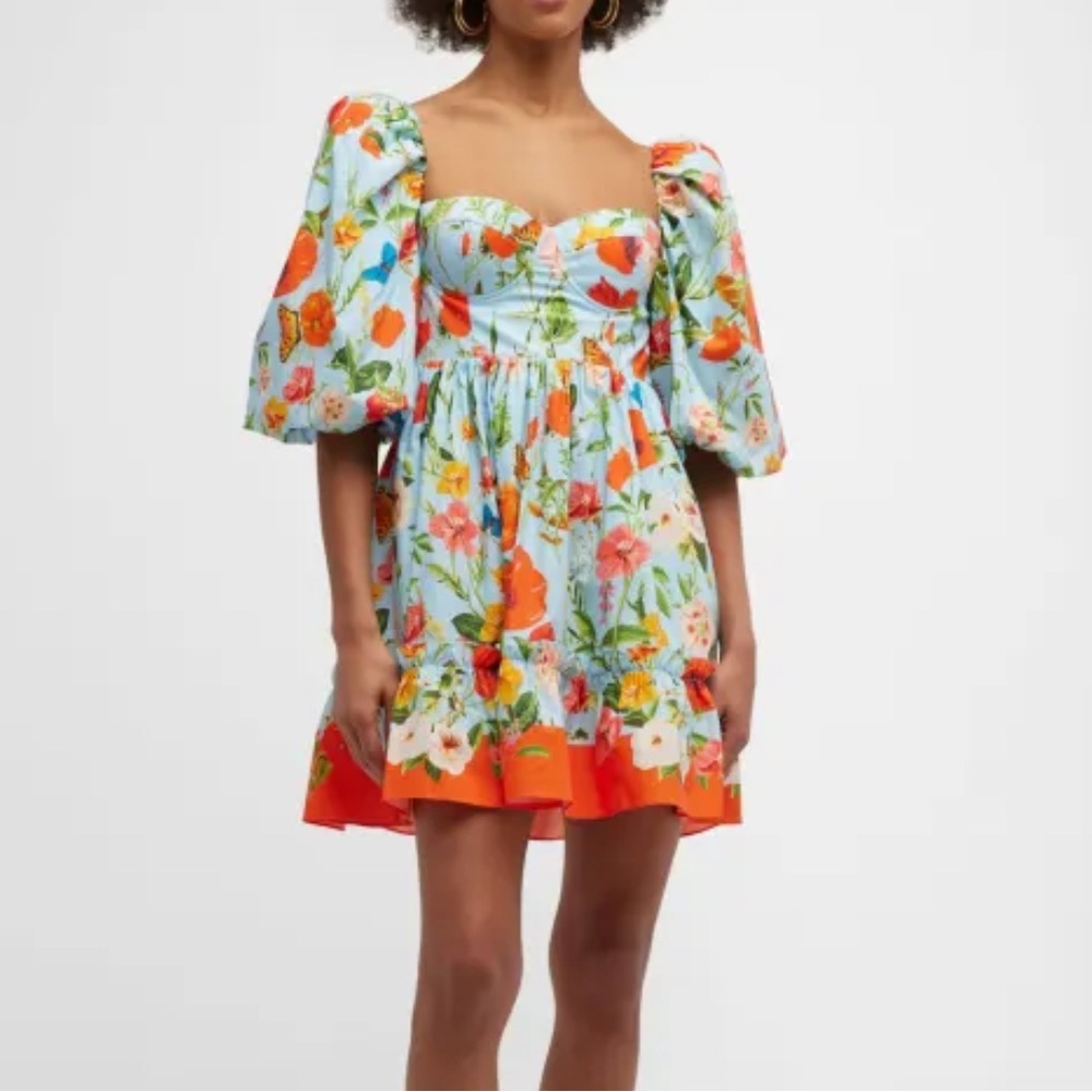 Cara Cara Jessica Floral Cotton Puff-Sleeve Mini Dress Size 8